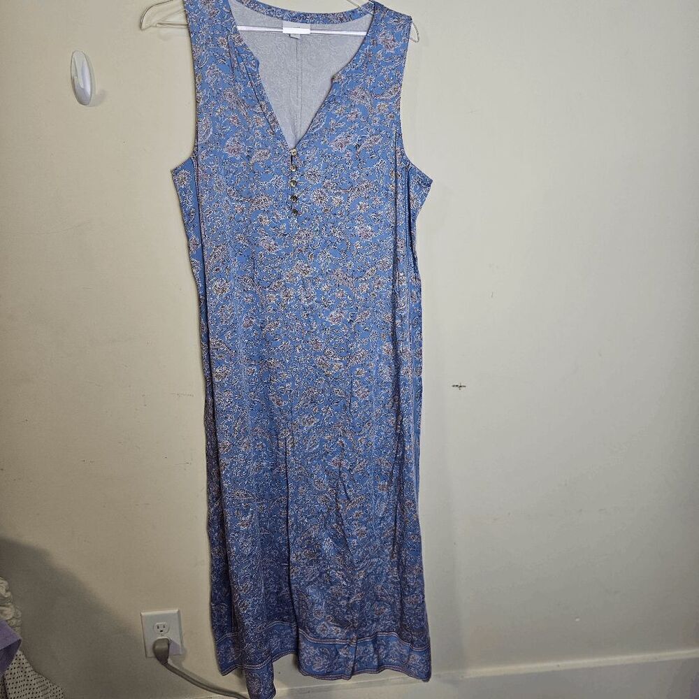 J. Jill Border print Vneck Maxi Dress Womens Paisley Blue Size Large